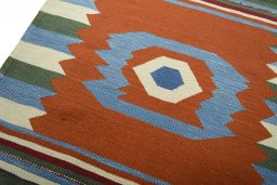 Surface texture of New Kilim Sofre rug with natural Wool and intricate pattern
