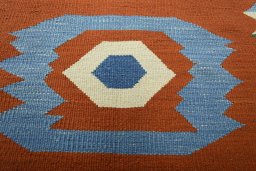 Backside of handmade New Kilim Sofre rug showing knot structure and weave density