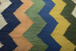Backside of handmade New Kilim Sofre rug showing knot structure and weave density