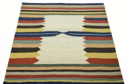 Close-up detail of New Kilim Sofre rug from Iran / Persia showing Wool weave