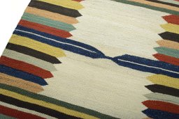 Surface texture of New Kilim Sofre rug with natural Wool and intricate pattern