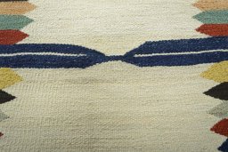 Backside of handmade New Kilim Sofre rug showing knot structure and weave density