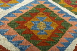 Backside of handmade New Kilim Sofre rug showing knot structure and weave density
