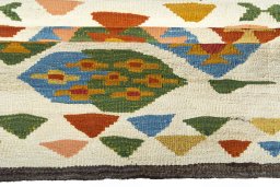 Full view of New Kilim Sofre rug from Iran / Persia, 102 × 103 cm in Beige tones