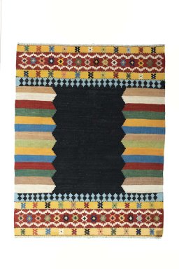 Full view of New Kilim Sofre rug from Iran / Persia, 181 × 142 cm in Gray tones