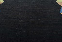 Backside of handmade New Kilim Sofre rug showing knot structure and weave density