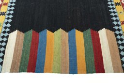 Close-up detail of New Kilim Sofre rug from Iran / Persia showing Wool weave