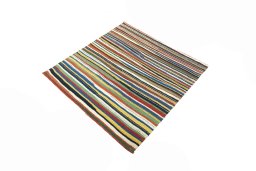 Corner detail of New Kilim Sofre rug showing border pattern and Wool pile