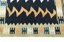 Close-up detail of New Kilim Sofre rug from Iran / Persia showing Wool weave