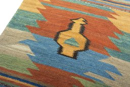 Surface texture of New Kilim Sofre rug with natural Wool and intricate pattern