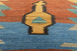Backside of handmade New Kilim Sofre rug showing knot structure and weave density