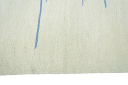 Close-up detail of New Kilim Sofre rug from Iran / Persia showing Wool weave