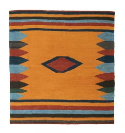 Full view of New Kilim Sofre rug from Iran / Persia, 125 × 115 cm in Yellow tones