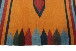 Close-up detail of New Kilim Sofre rug from Iran / Persia showing Wool weave