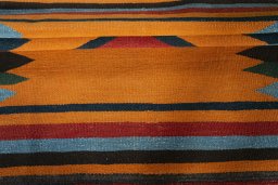 Full view of New Kilim Sofre rug from Iran / Persia, 125 × 115 cm in Yellow tones