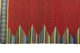 Close-up detail of New Kilim Sofre rug from Iran / Persia showing Wool weave