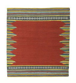 Full view of New Kilim Sofre rug from Iran / Persia, 94 × 85 cm in Red tones