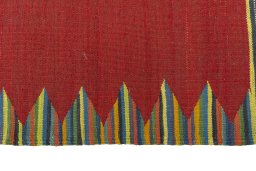 Close-up detail of New Kilim Sofre rug from Iran / Persia showing Wool weave