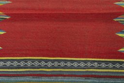 Full view of New Kilim Sofre rug from Iran / Persia, 94 × 85 cm in Red tones