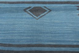 Full view of New Kilim Sofre rug from Iran / Persia, 97 × 97 cm in Blue tones