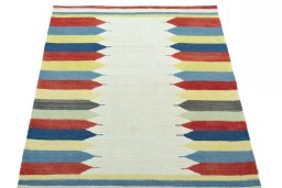 Close-up detail of New Kilim Sofre rug from Iran / Persia showing Wool weave