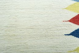 Backside of handmade New Kilim Sofre rug showing knot structure and weave density