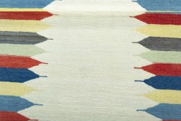 Full view of New Kilim Sofre rug from Iran / Persia, 110 × 93 cm in Beige tones
