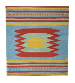 Full view of New Kilim Sofre rug from Iran / Persia, 97 × 87 cm in Multi Color tones