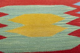 Backside of handmade New Kilim Sofre rug showing knot structure and weave density