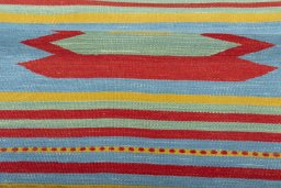 Full view of New Kilim Sofre rug from Iran / Persia, 97 × 87 cm in Multi Color tones