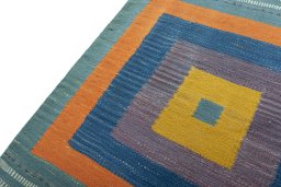 Surface texture of New Kilim Sofre rug with natural Wool and intricate pattern