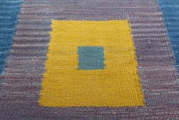 Backside of handmade New Kilim Sofre rug showing knot structure and weave density