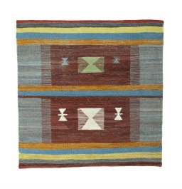 Full view of New Kilim Sofre rug from Iran / Persia, 92 × 91 cm in Multi Color tones