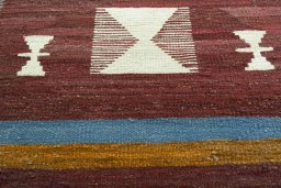 Backside of handmade New Kilim Sofre rug showing knot structure and weave density