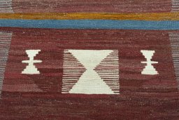Full view of New Kilim Sofre rug from Iran / Persia, 92 × 91 cm in Multi Color tones