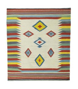 Full view of New Kilim Sofre rug from Iran / Persia, 103 × 90 cm in Beige tones