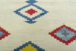 Backside of handmade New Kilim Sofre rug showing knot structure and weave density