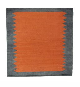 Full view of New Kilim Sofre rug from Iran / Persia, 95 × 92 cm in Yellow tones