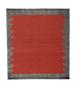 Full view of New Kilim Sofre rug from Iran / Persia, 97 × 86 cm in Red tones