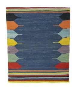 Full view of New Kilim Sofre rug from Iran / Persia, 112 × 93 cm in Blue tones