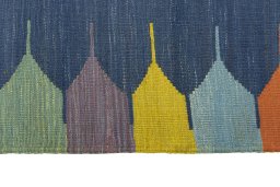Close-up detail of New Kilim Sofre rug from Iran / Persia showing Wool weave