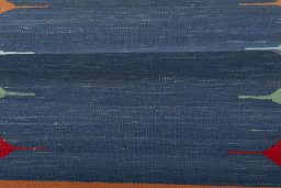 Full view of New Kilim Sofre rug from Iran / Persia, 112 × 93 cm in Blue tones