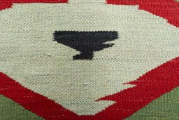Backside of handmade New Kilim Sofre rug showing knot structure and weave density