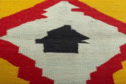 Backside of handmade New Kilim Sofre rug showing knot structure and weave density