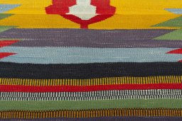Full view of New Kilim Sofre rug from Iran / Persia, 107 × 89 cm in Multi Color tones