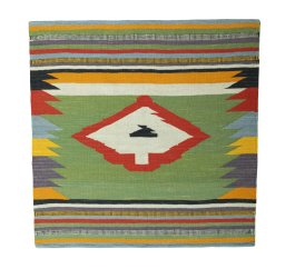 Full view of New Kilim Sofre rug from Iran / Persia, 104 × 104 cm in Multi Color tones