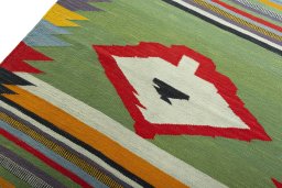 Surface texture of New Kilim Sofre rug with natural Wool and intricate pattern