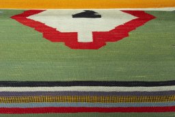 Full view of New Kilim Sofre rug from Iran / Persia, 104 × 104 cm in Multi Color tones