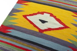 Surface texture of New Kilim Sofre rug with natural Wool and intricate pattern