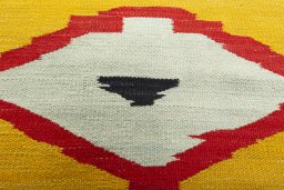 Backside of handmade New Kilim Sofre rug showing knot structure and weave density